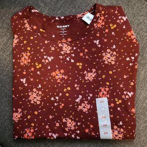 Old Navy T-shirt Red Flower Pattern Women's 3X